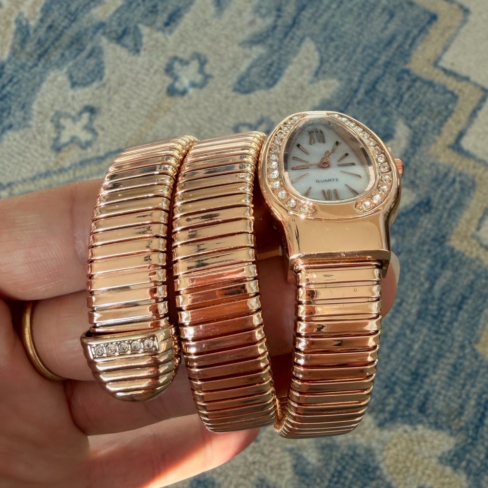 Rose Gold Coil Wrap Quartz Watch with Crystal Accents - Picture 4 of 7
